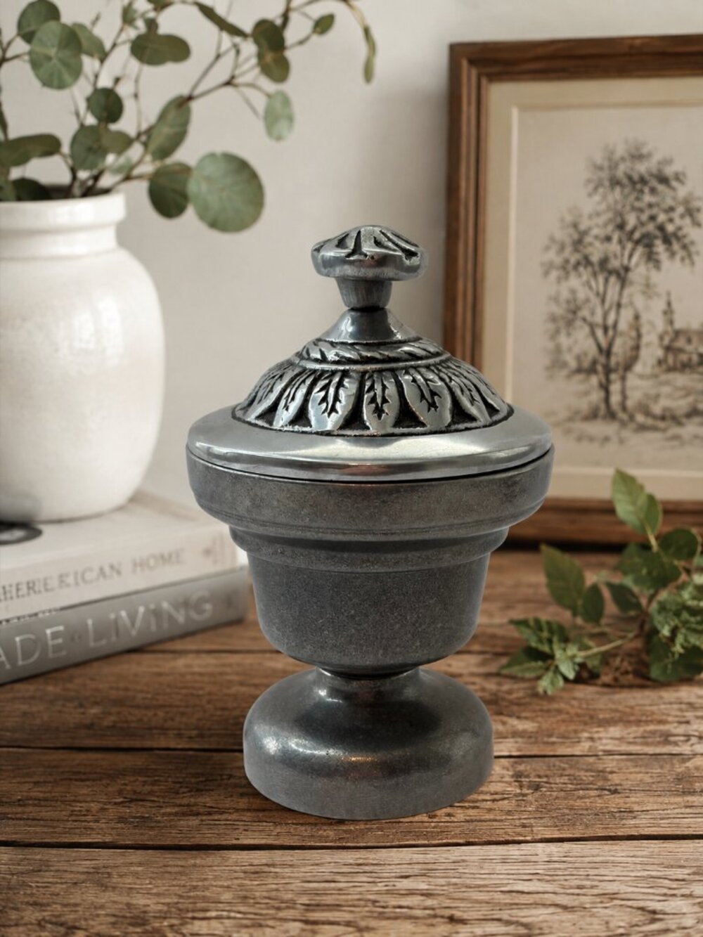 Vintage Pewtarex Pewter Lidded Canister Urn 7.5" York PA USA Decor Cottagecore